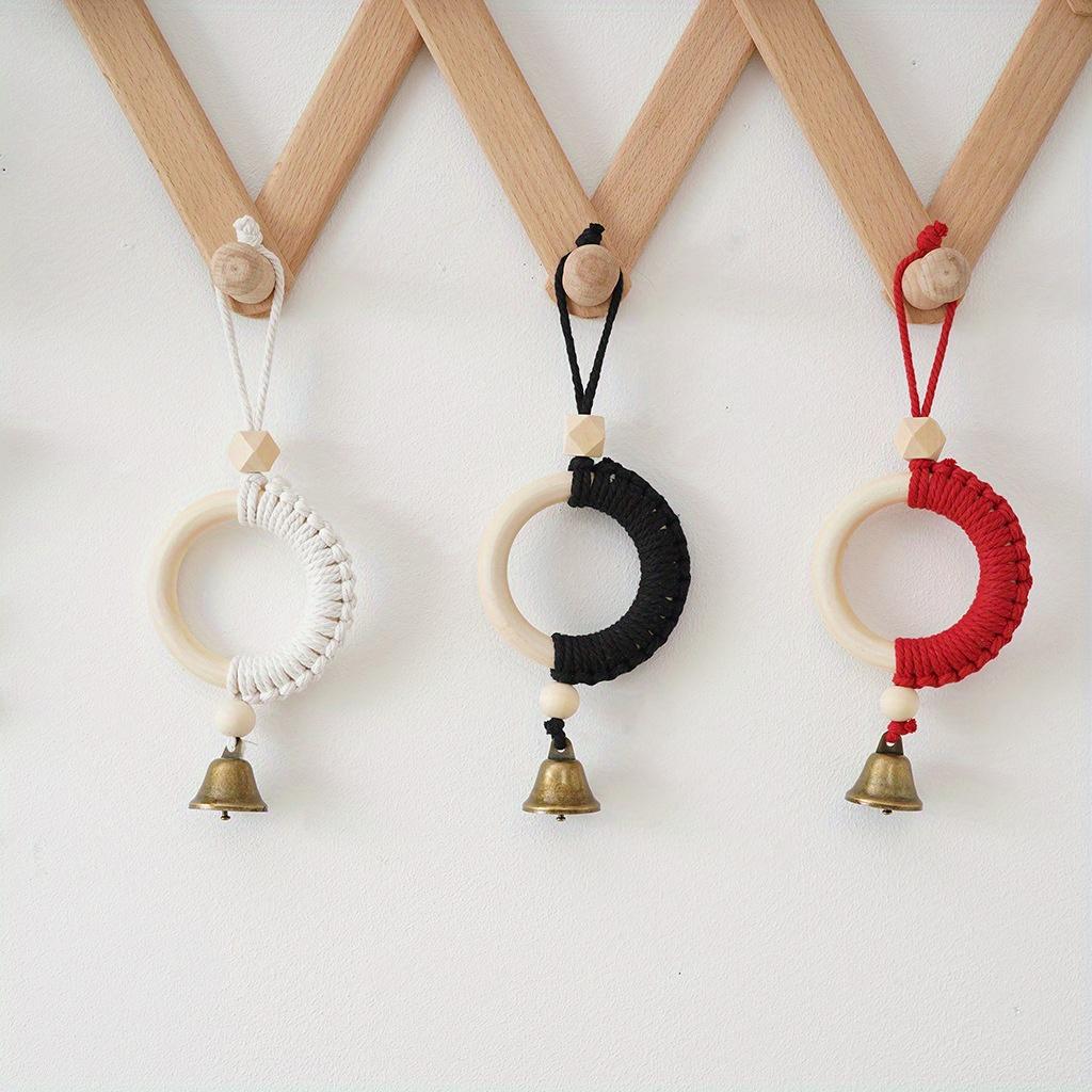 1PC Original wood color wood ring cotton rope bell pendant Japanese and Korean style wall hanging door handle car pendant