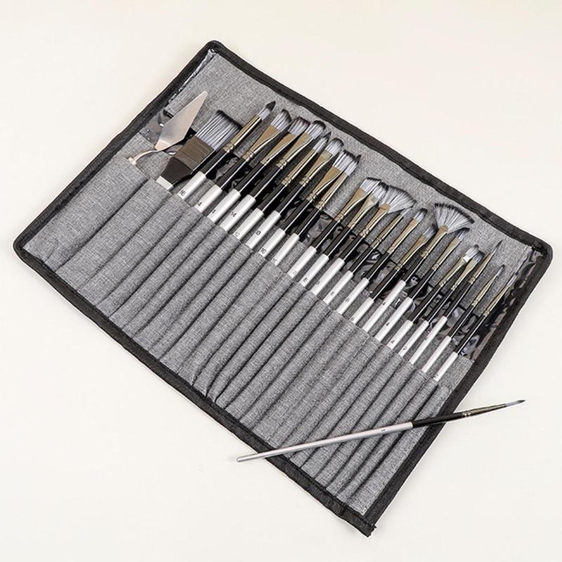 24Pcs Professional Paintbrush with Storage Case, Flat/Round/Fan/ Pointed Tip for Oil Acrylic Watercolor Rock Painting