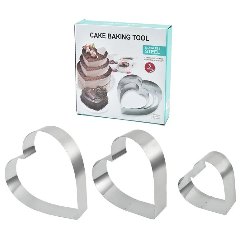 3Pcs/set Stainless Steel Love/Round/Flower Mousse Ring Mold Cheese Dessert Biscuit Cake Mold Flower Cake Cutter Baking Tools