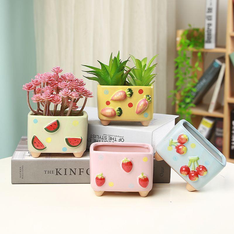 Fruit Relief Ceramic Succulent Planter, Creative Cartoon Mini Flower Pot, High Appeal Home Decor for Desk