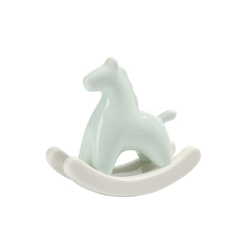 Simple and creative ceramic rocking horse ornament coffee table tea pet decoration study desk bedroom TV cabinet soft decoration