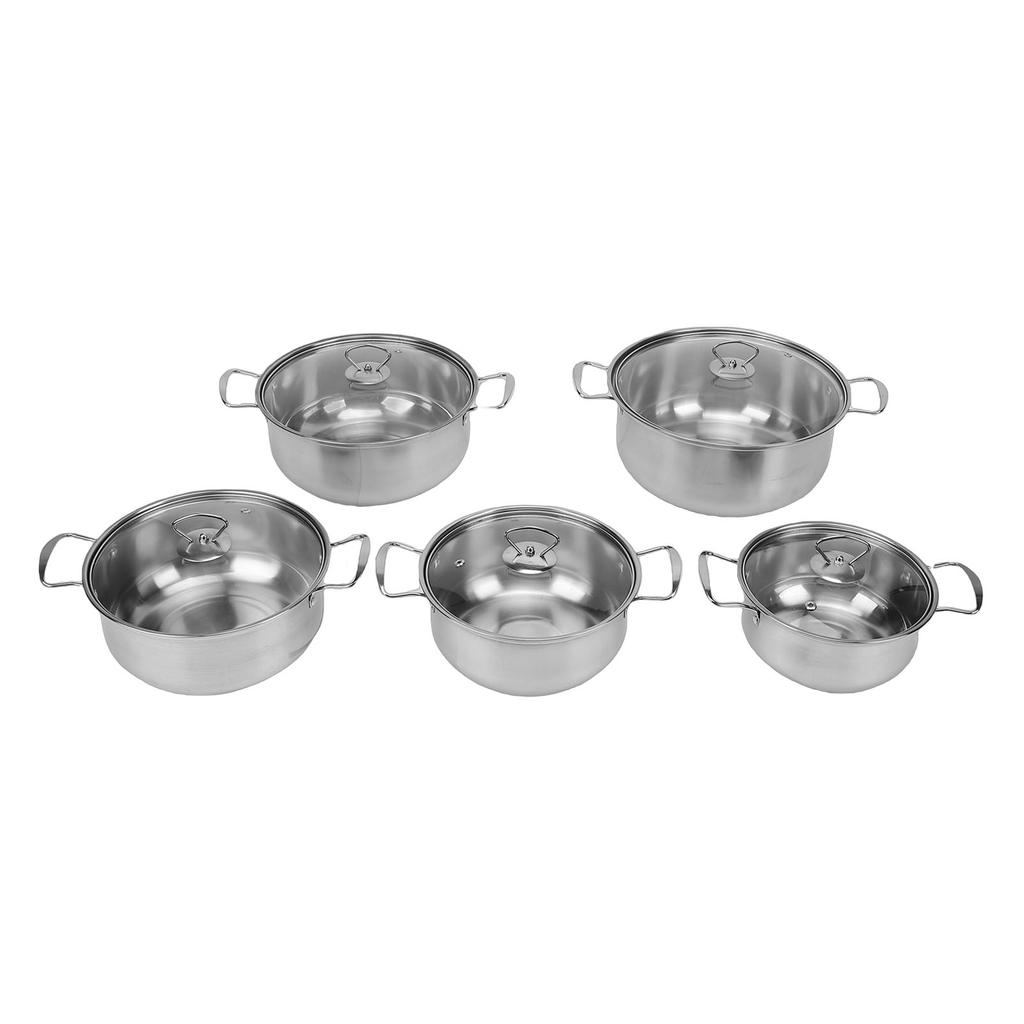 5pcs Stainless Steel Cookware Pots Stockpot Saucepans with Glass Lids Dual Handles for Kitchen Cooking