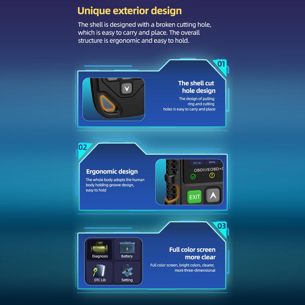 Skener OBD II, čtečka chybových kódů motoru automobilu Tester baterií CAN Diagnostický diagnostický nástroj pro 12V