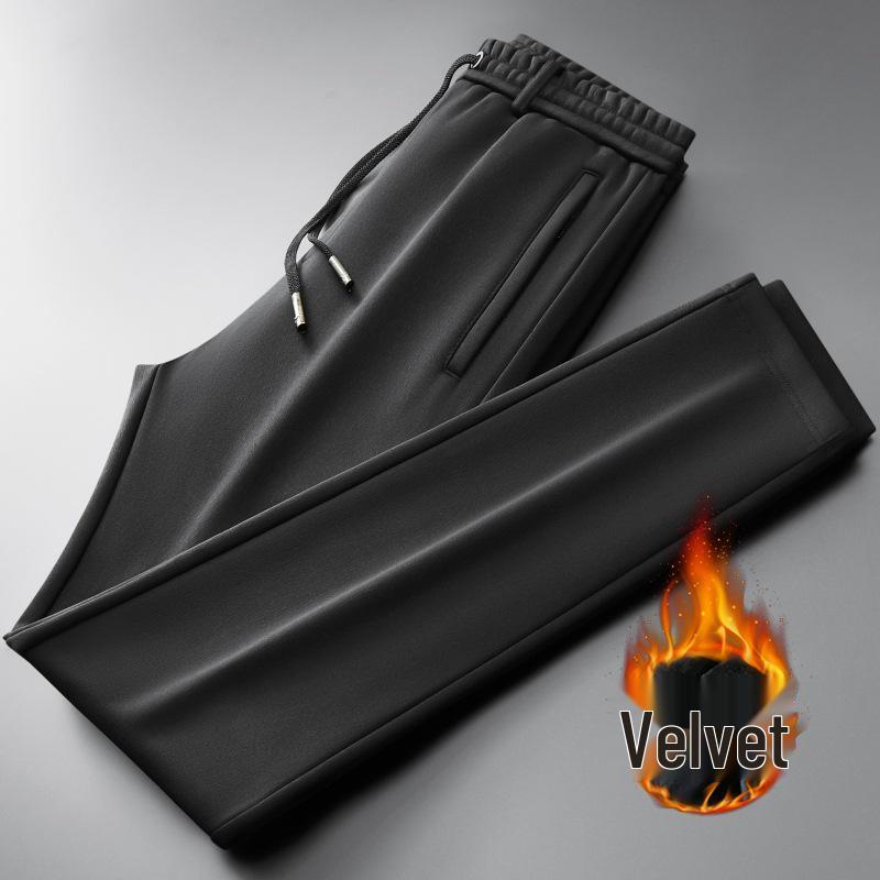 Men's Autumn Fleece-Lined Straight-Leg Elastic Sweatpants - Plus Size Casual Sports Pants