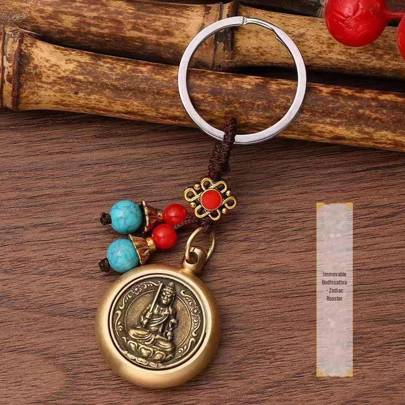 Brass Zodiac Guardian Keychain: Eight Birth-Year Gods for Prosperity