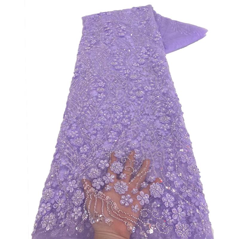 French Style Luxury High Quality Sequin Embroidered African Lace Fabric Beaded Mesh Tulle Wedding Dress Bridal Gown DIY Sewing