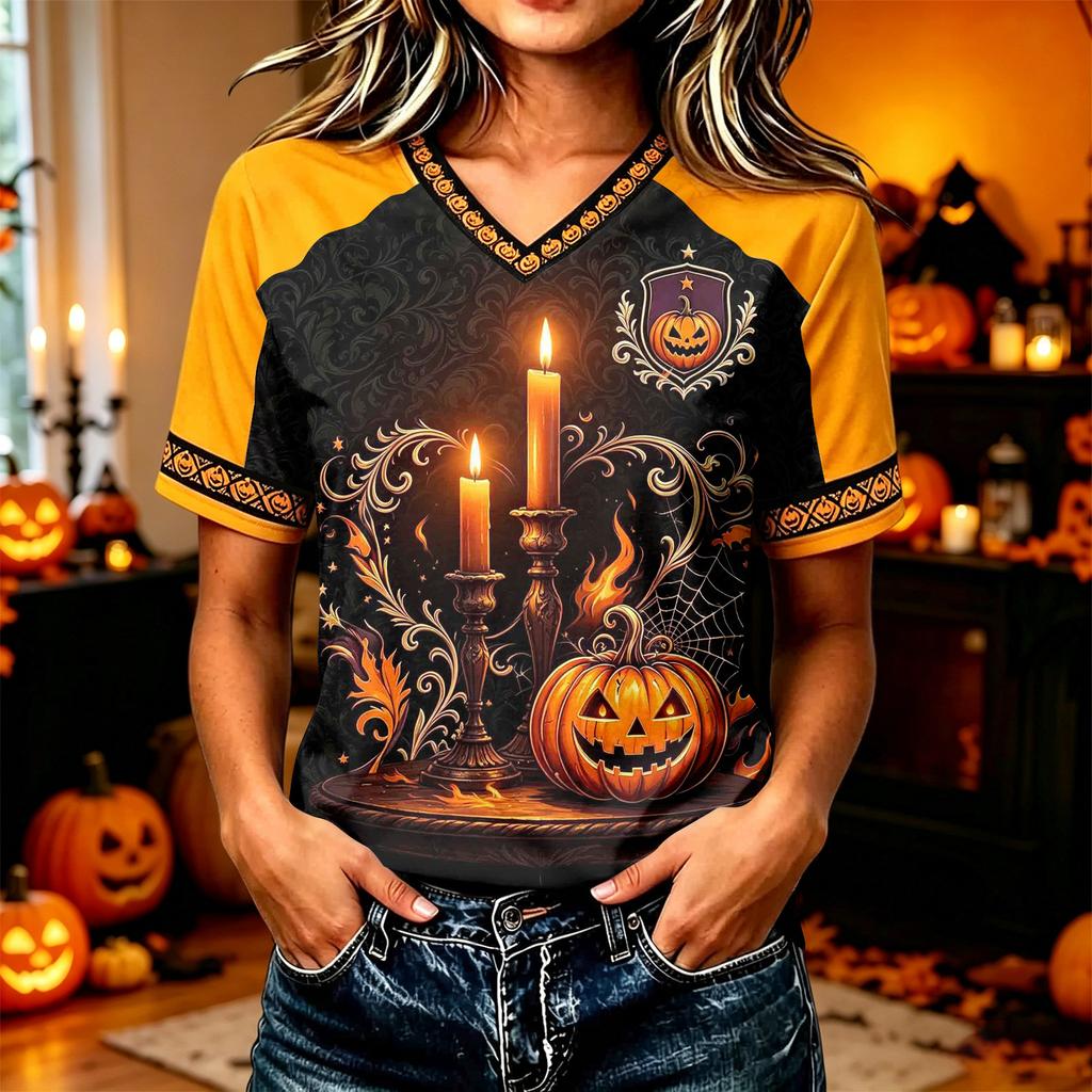 Women's Short Sleeve Halloween Graphic T-Shirt Casual Tee for Costume Party