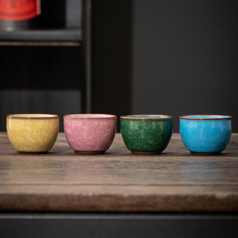 Ceramic Ice Flower Glaze Tea Cup Set: Water-Resistant, Large Thumb Ring, Four Seasons Gift Box.