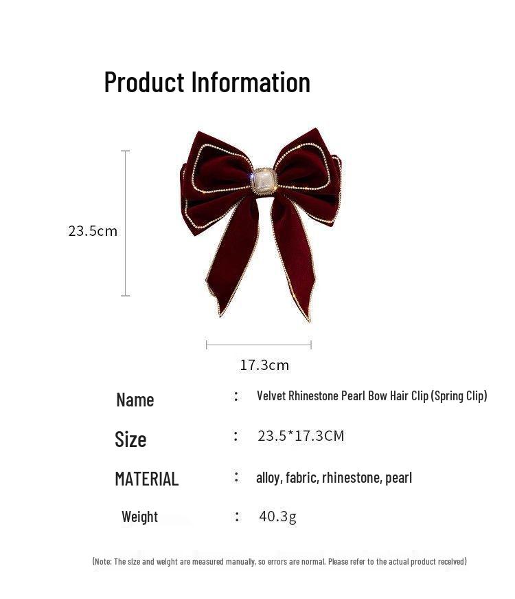 Red Bow Pearl Hair Clip: Autumn & Winter Princess Style, Bridal Toast, New Year Headwear