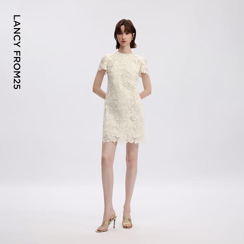 Elegant Women's French Lace Short Sleeve Midi Dress