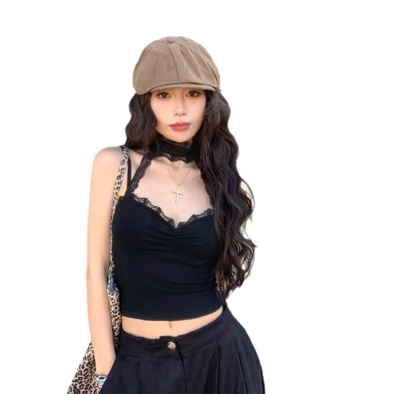 Pure Desire Spice Lace Splicing Halter Vest Women Spring and Autumn New Design Sense with A Thin Shirt