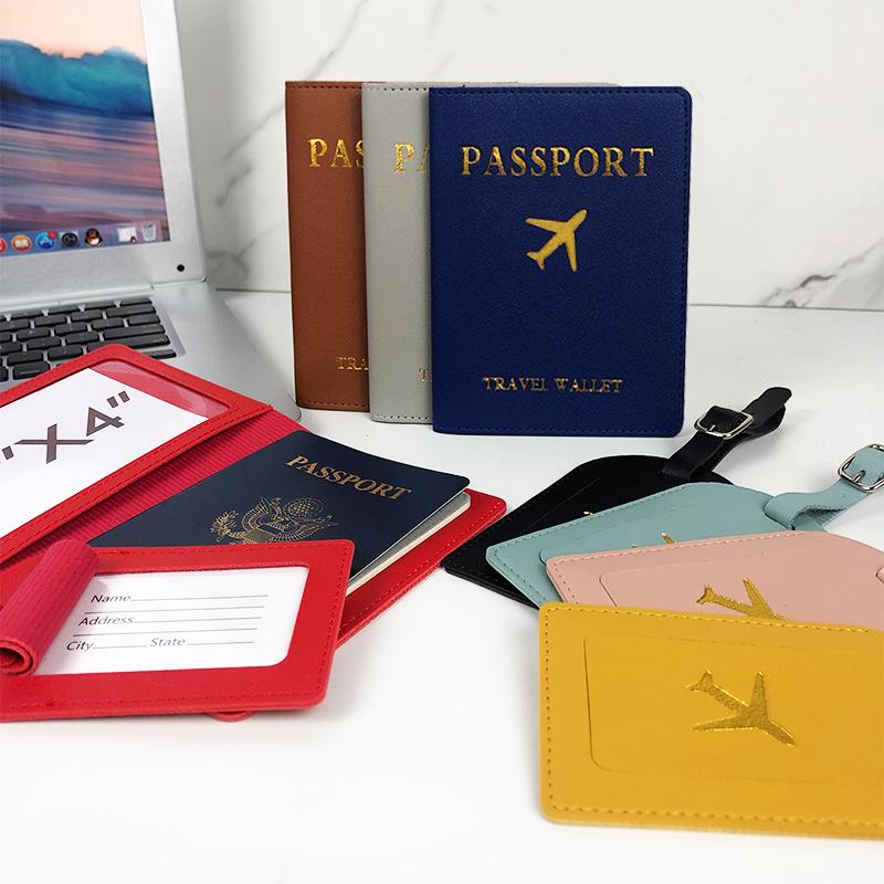 Imitation Leather Passport Holder & Luggage Tag Set with Signature Plane Design