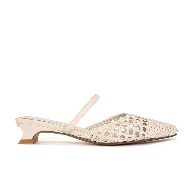 Sheepskin Version~ Hollow One-word Woven Thick Heel Half Slippers Women's Shoes Sandals Outer Wear