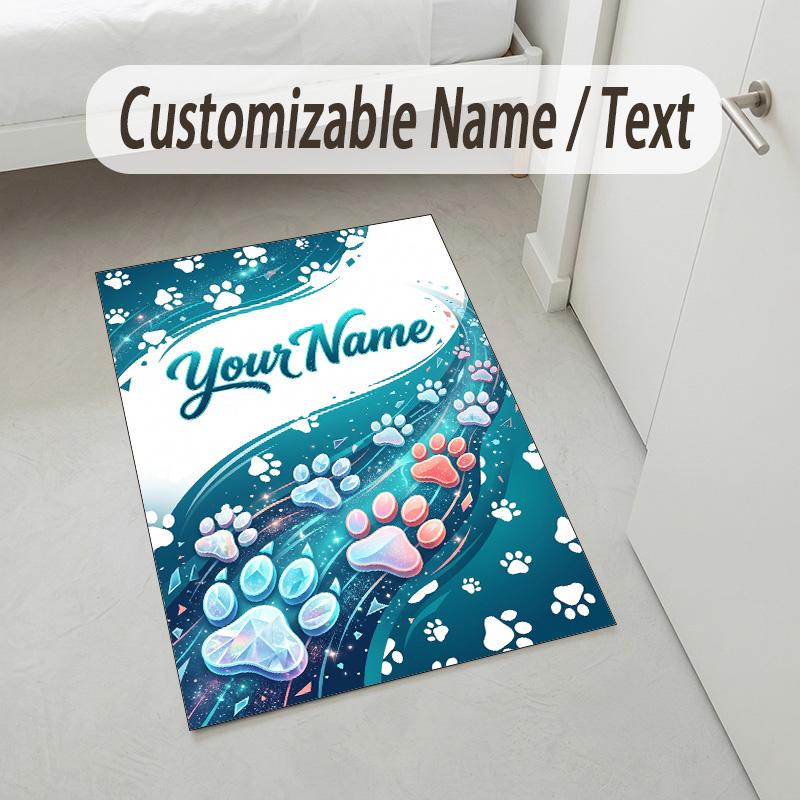 Dog Theme Crystal Velvet Rug Personalized Custom Name Text Soft Floor Mat Home Decor