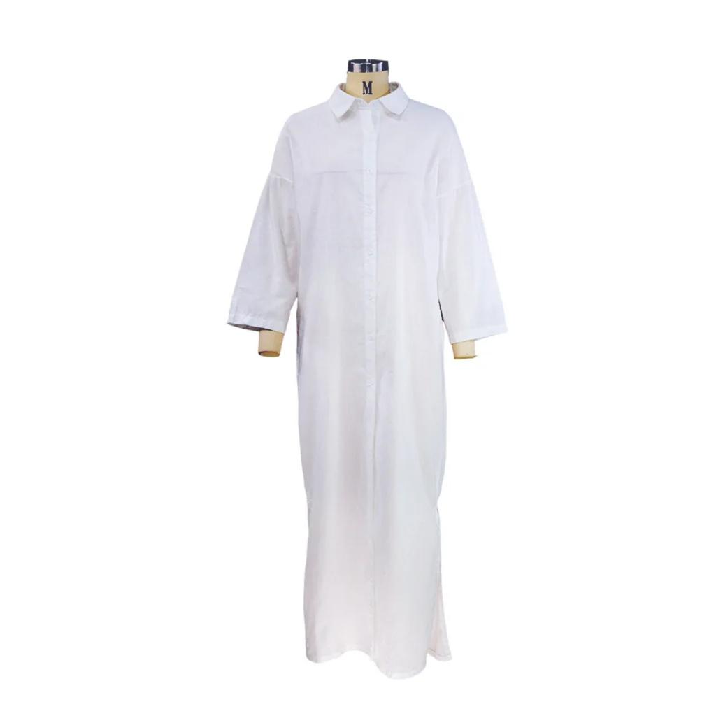 Summer Womens Fashionable Solid Color Cotton Linen Shirt Dress Elegant Casual Party Dress New Lapel Button Slit Midi Shirt Dress
