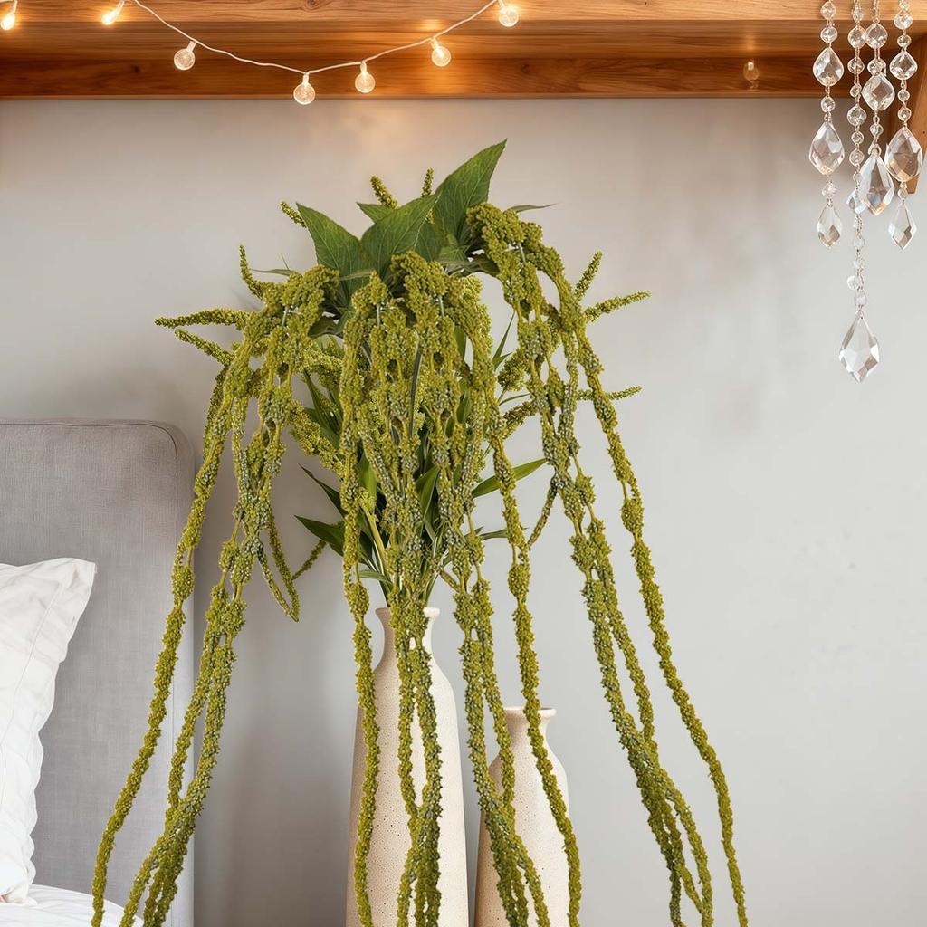 2 Pack Green Amaranth Artificial Flowers, 49.21 Inch Artificial Succulents Plants Fake Hanging Plants for Centerpieces Wedding Decor