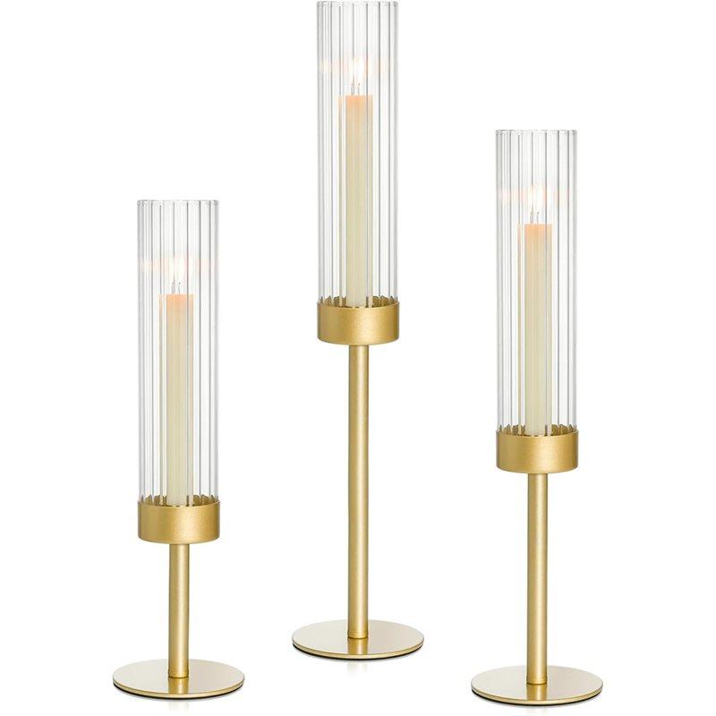 A25F-Gold Candle Holders Set Of 3, Brass Taper Candle Holders For Candlesticks, Decor For Table Centerpiece, Wedding