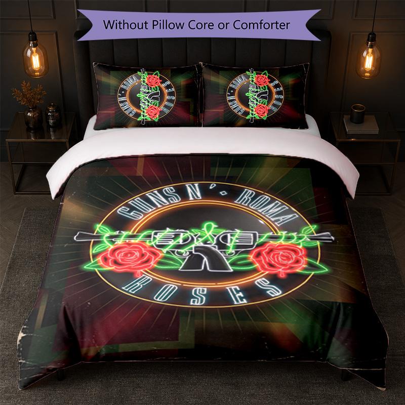 Guns N’ Roses Print 3Pcs Bedding Set Duvet Cover With Two Pillowcases Soft Bed Linen For Household Bedroom