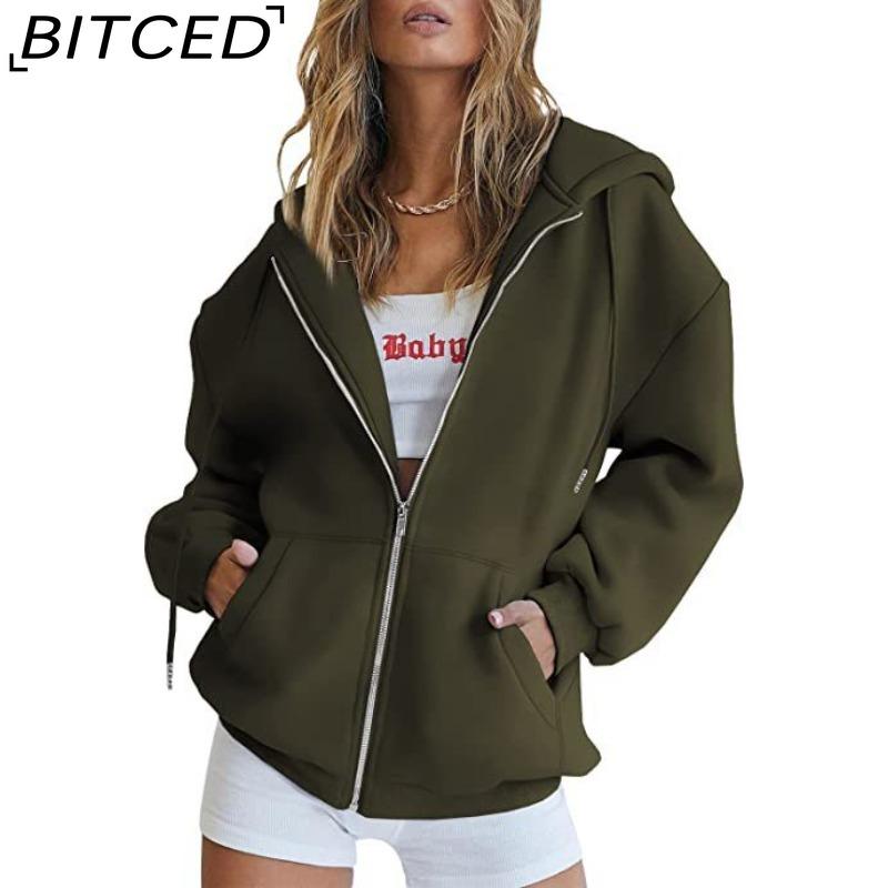 BITCED Unisex Fleece-Lined Hooded Sweatshirt Casual Cardigan with Zip-Up Front