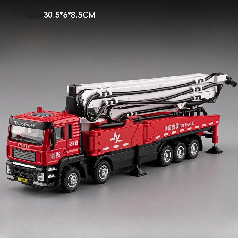 1:32 Zementpumpe LKW Legierung Modell Leiter Wasser Feuerwehrautos Diecast Auto Spielzeug Sprüht Wasser Licht Musik Rückzieher Fahrzeuge Kinder Geschenk