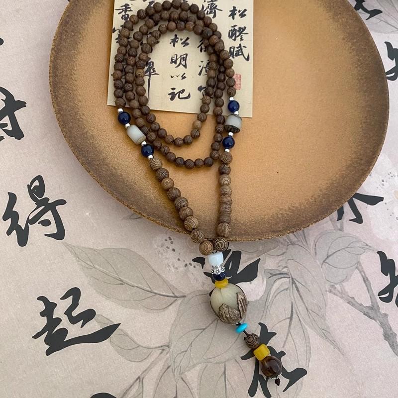 National Style Zen Retro Sandalwood Lotus Bodhi Pendant Necklace Women s New Chinese Style Long Sweater Chain Accessories