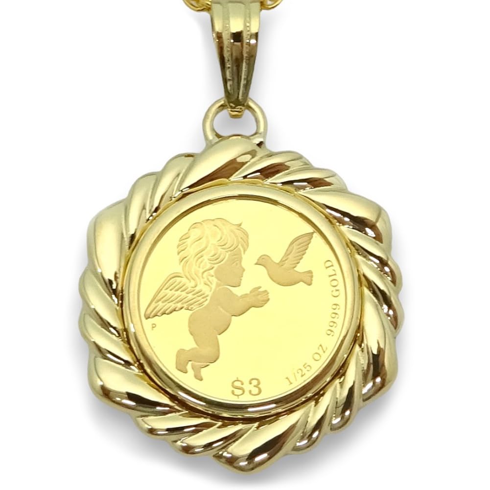 And My Jewelry Pure Gold Tuvalu Angel Pendant 24K Gold and 18K Gold Frame with 18K Gold Frame and Tempered TUVAL2022 QUEEN ELIZABETH II [Your Box]