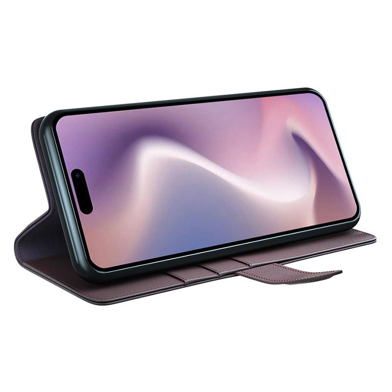 For iPhone 16 Pro Max Case Genuine Split Leather Phone Cover with Wallet Stand