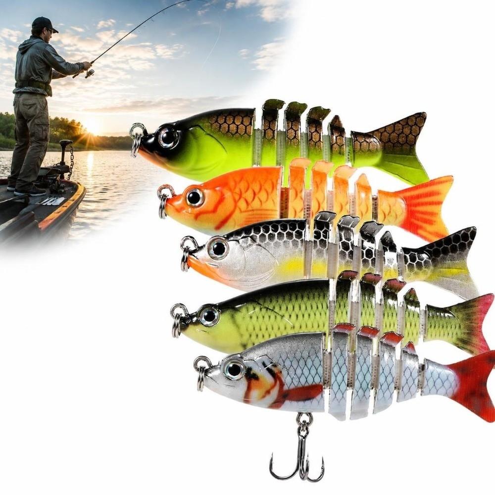 5PCS with Treble Hooks Jointed Swimbaits 6 Segment Artificial Fishing Lures Saltwater Fishing