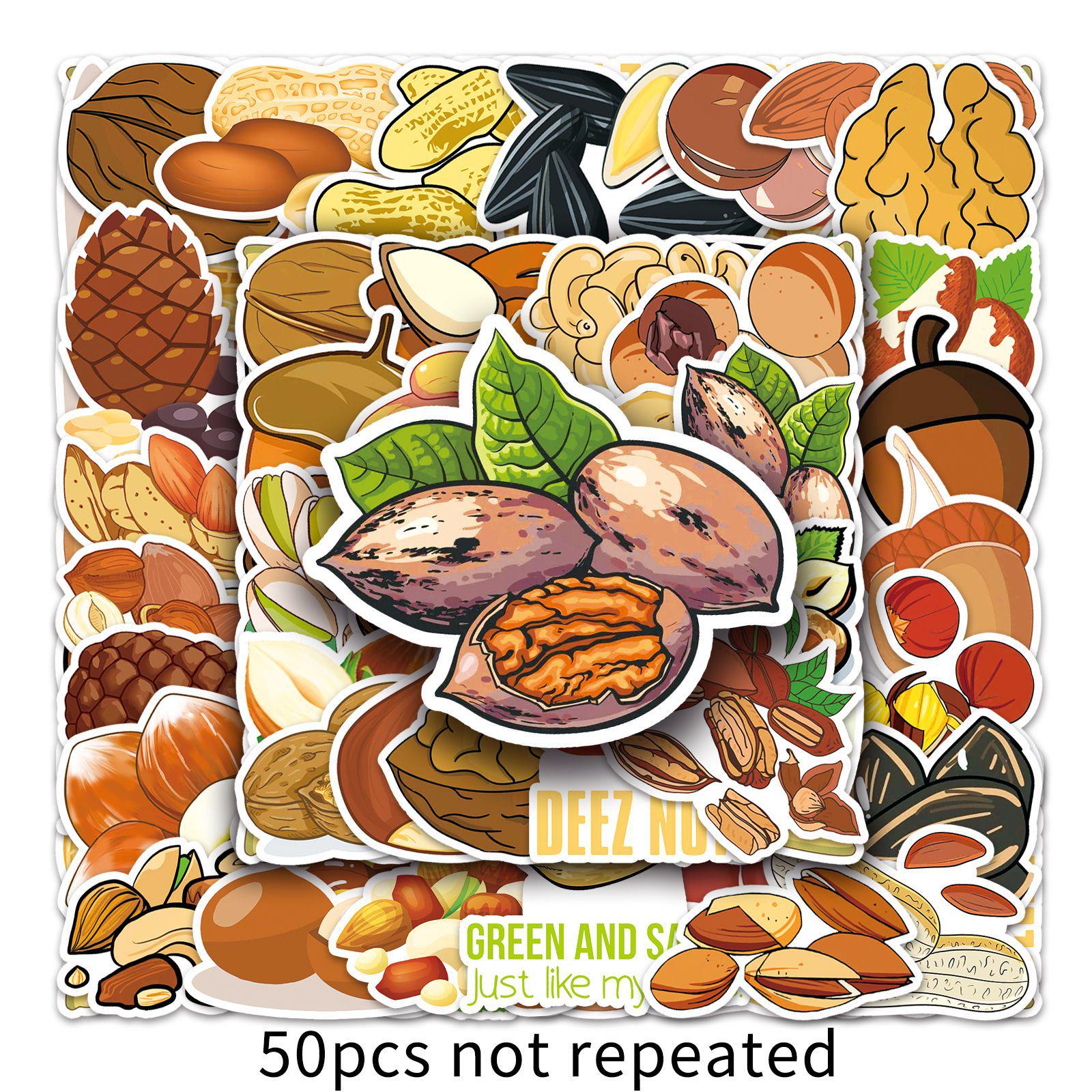 50 Nut-Themed Graffiti Stickers for Laptops, Cars, and Suitcases
