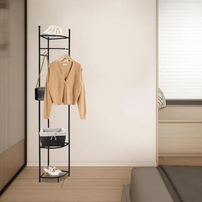 3-Tier Black Corner Coat Rack Floor Standing Garment Organizer with 4 Hooks for Bedroom Entryway