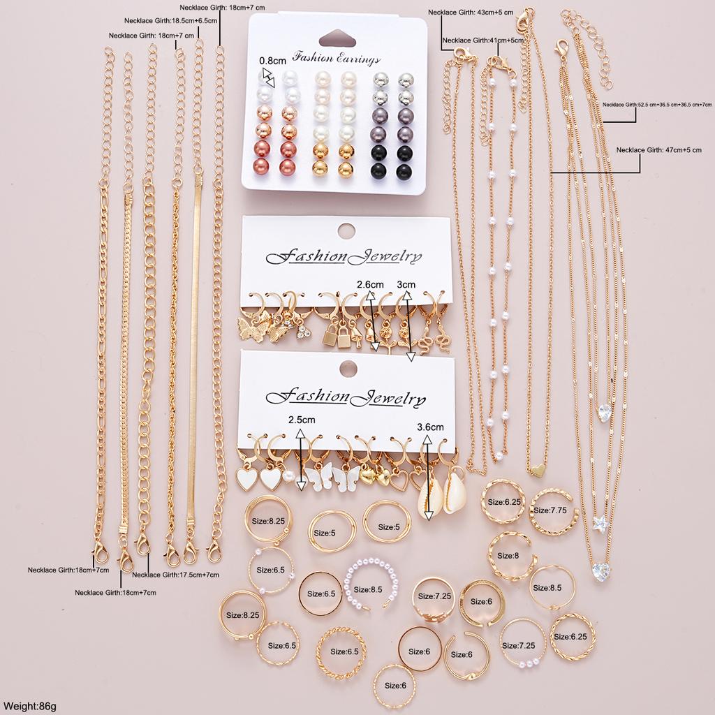 93 Pcs Luxury Middle Eastern Jewelry Set for Women Vintage Boho Butterfly Heart Pearl Floral Pendant Necklace Ring Earrings Gift