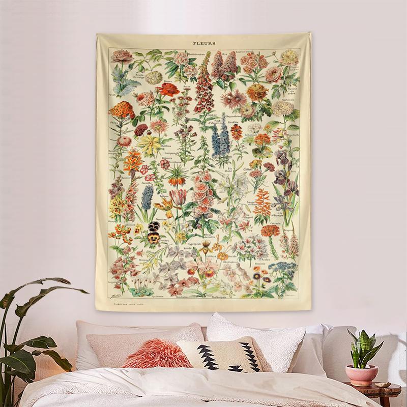 1pc Retro Floral and Plant Tapestry Collection Garden Floral Identification Reference Picture Tapestry Room Decor Aesthetic