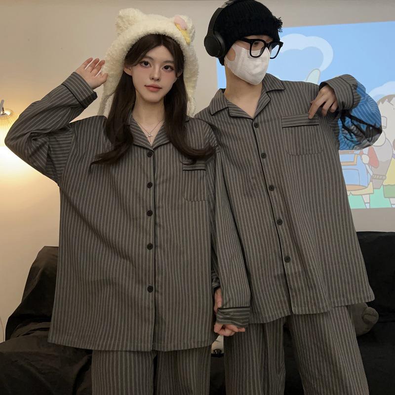 

Весняно-осінні смугасті парні піжами - З довгим рукавом, вільного крою, можна носити на вулиці Men s XL