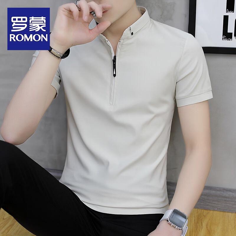 ROMON Men s Casual Short Sleeve Lapel Polo Shirt L