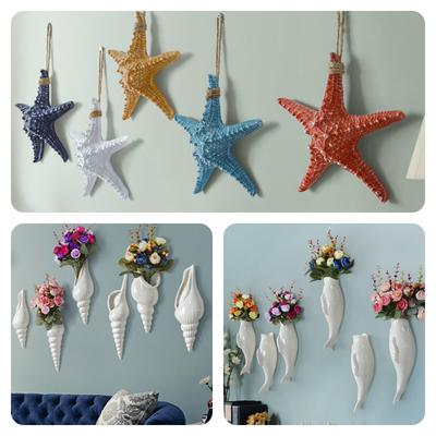 Nautical Style Home Wall Hanging Decoration Resin Starfish Background Decor Pendant Modern Creative Wall Ceramic Goldfish Vase