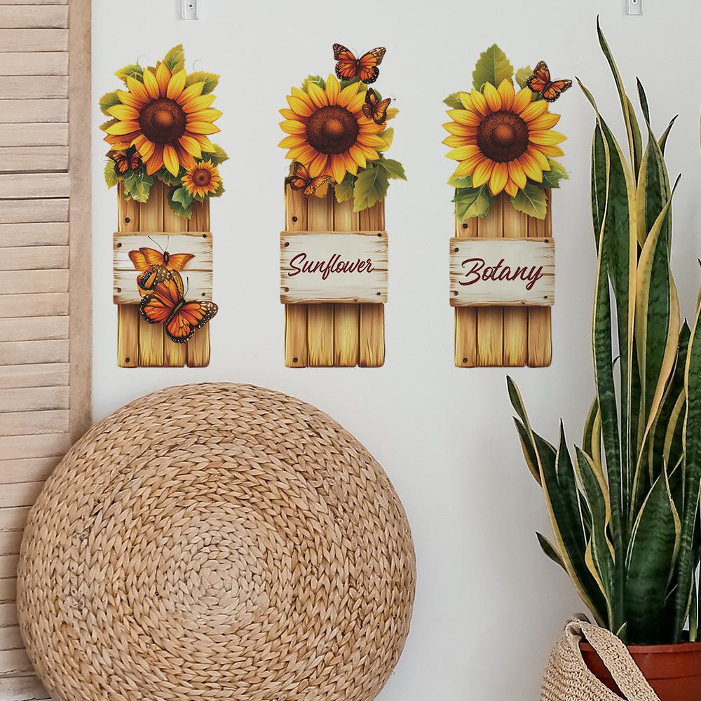 Motyl Słonecznik Malowanie na Drewnianej Desce Sypialnia Gabinet Dom Tło Upiększanie Naklejki Ścienne