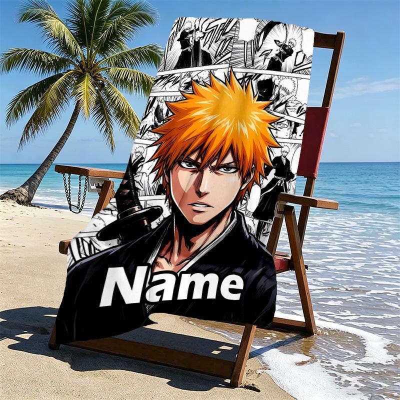 Custom Name Personalized BLEACH Print Beach Towel, for Trip Camping Beach Party Home Decor, Birthday Gift for Family & Friends