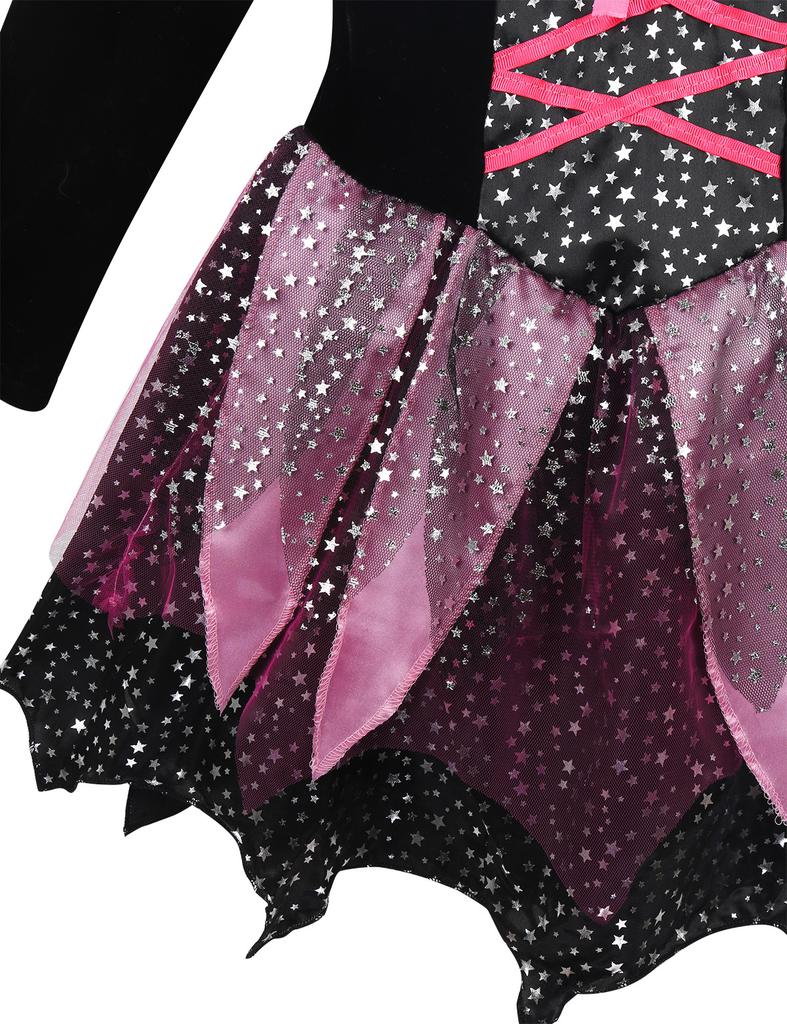 4 Pieces Witch Clothing Set Dress+Hat+Wand+Bag Girls Halloween Wizard Costume Kid Make up Party Hag Witch Apparel Vestidos
