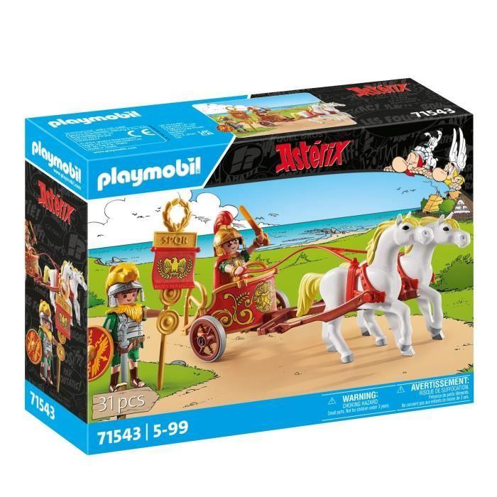 PLAYMOBIL 71543 Char romain et chevaux, Astérix, Personnage de la BD, Avec 2 personnages dont Brutus, 31 pièces, Dès 5 ans