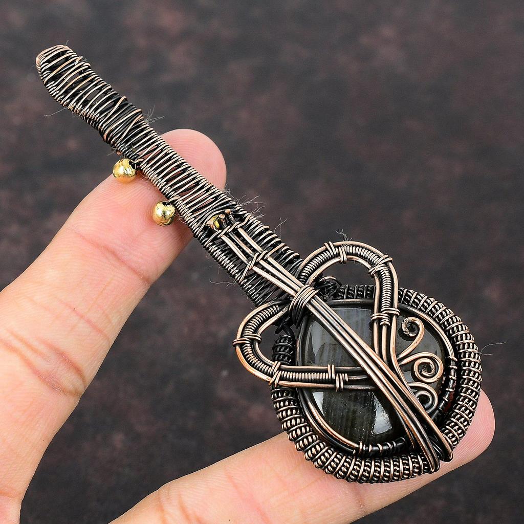 Labradorite  Pendant Copper Wire Wrapped Pendant Handmade Pendant Gemstone Jewelry Guitar Pendant Copper Wire Jewelry Gift For Her Mother