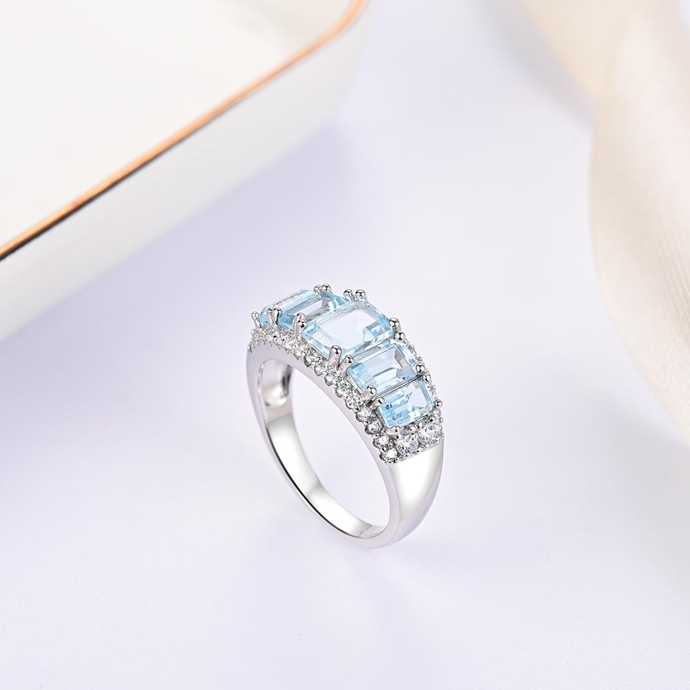 Simple Exquisite Natural Octagonal Sky Blue Topaz Ring 925 Sterling Silver Fine Jewelry for Women's Anniversary and Party Gifts