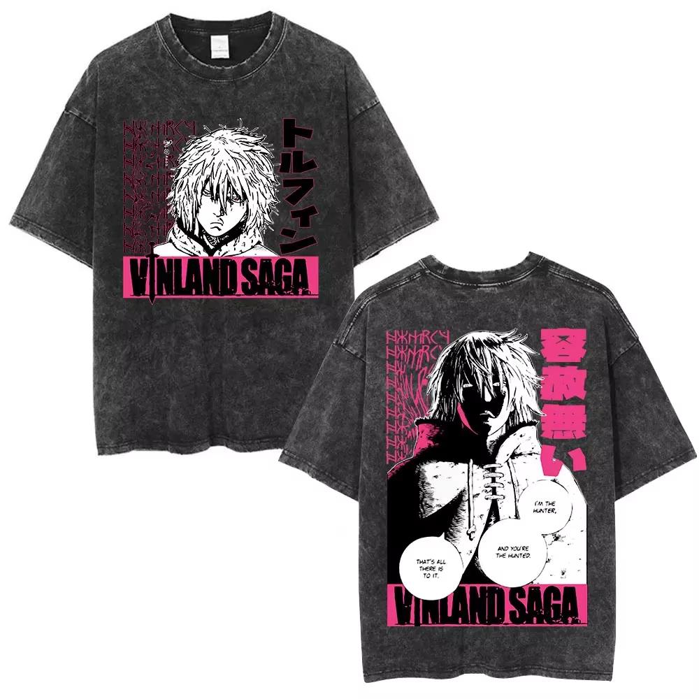 Vinland Saga Tshirt Vintage Washed Y2k Aesthetic Unisex Oversized Short Sleeve Cotton Viking Seinen Retro Streetwear Hot Sale