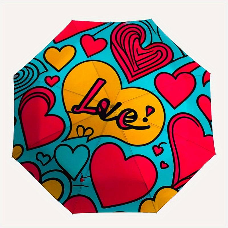 1pc Love Hearts Pattern Automatic Folding Umbrella - 8-Rib Iron Frame,  Portable Sunshade with Plastic Handle yy250731296
