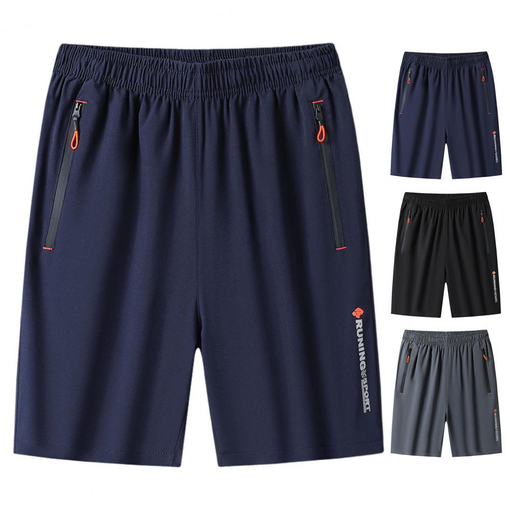 Men Summer Leisure Leisure Shorts Elastic Waistband Zipper Pockets Beach Leisure Shorts One Tone Wide Leg Quick-drying Fitness Leisure Shorts