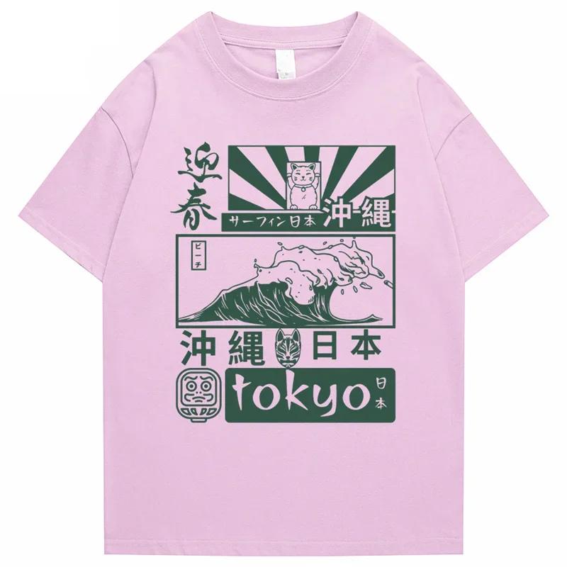2025 Herren Japanisch Retro Tokio Wellenmuster bedruckt 100% reine Baumwolle Hip-Hop Kurzarm-T-Shirt Street Painting Kleidung