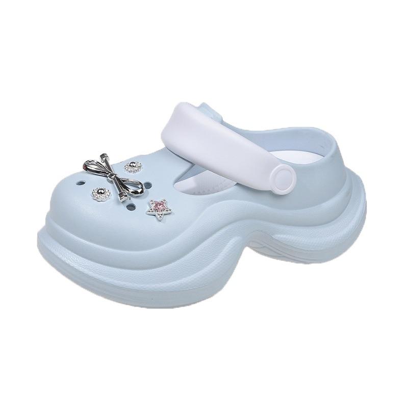 Spring and summer new rhinestone heightening hole shoes women's tide non-slip bag head slippers women's shoes