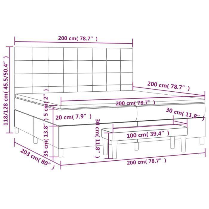 3137182 vidaXL Lit à sommier tapissier avec matelas Gris foncé 200x200cm Tissu