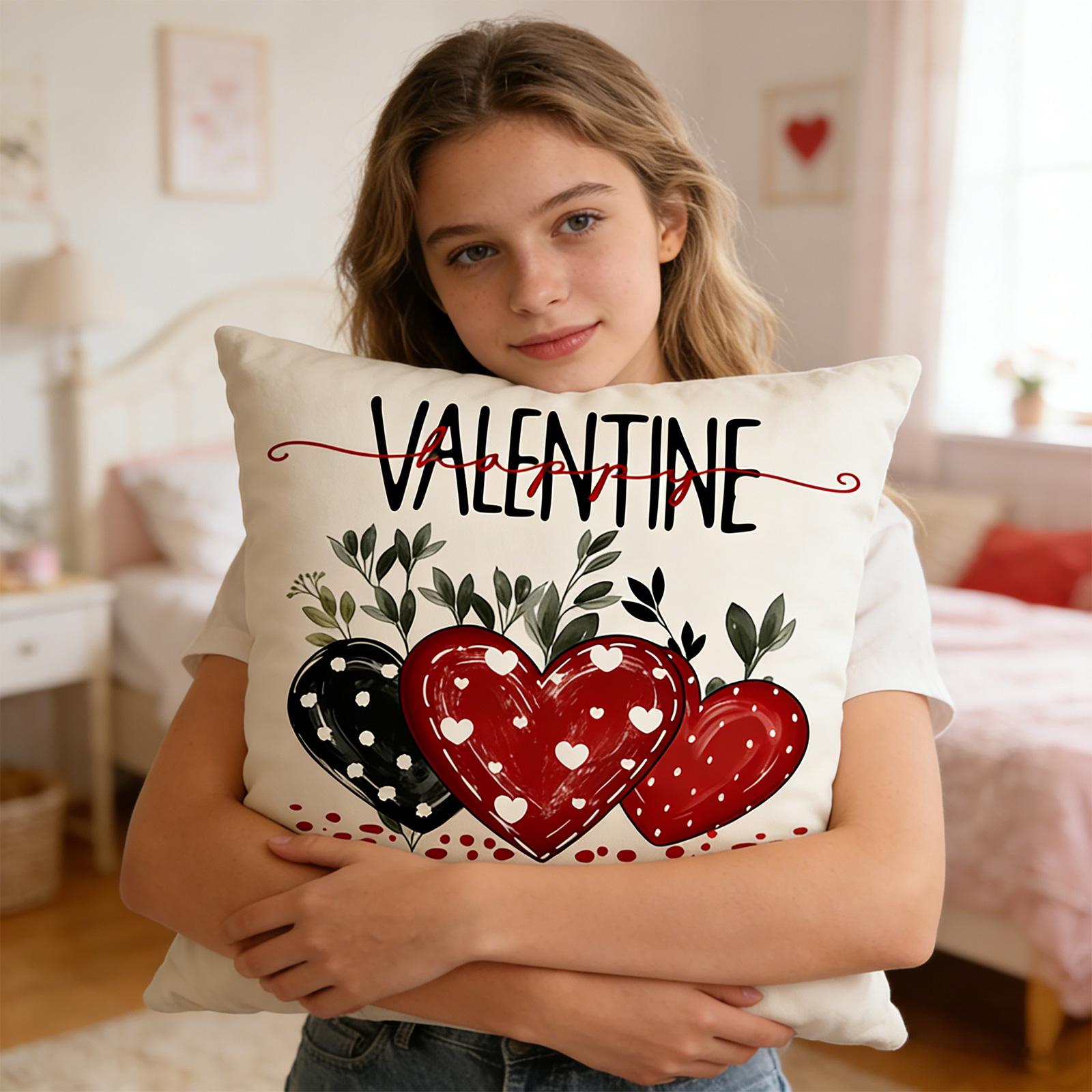 Valentine s Day Decor Pillowcases 4Pack Love Heart Printed Cushion Covers For SofaBedRed Black Pillow Cases For Home Decoration One Size 623₽