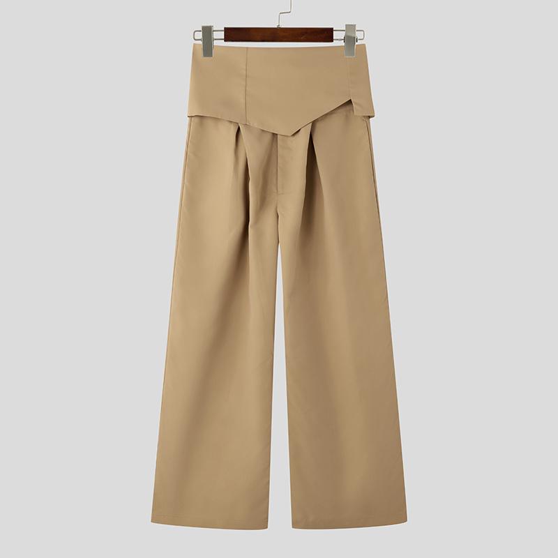 INCERUN Pánské zavinovací dlouhé kalhoty s vysokým pasem Ležérní zip se širokými nohavicemi