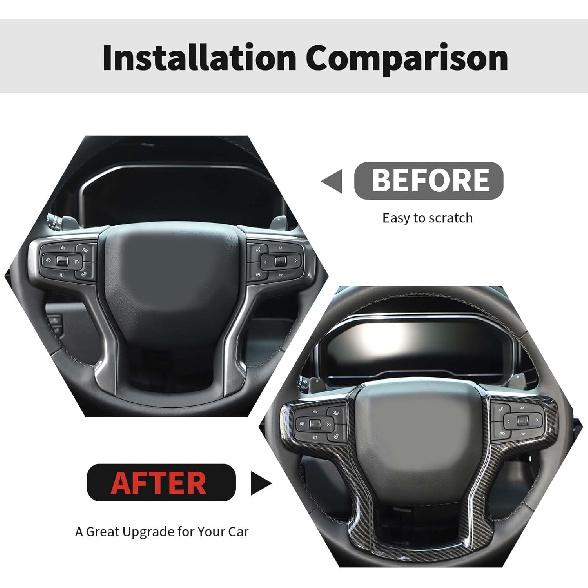 Carbon Fiber Steering Wheel Trim Cover Frame Decoration Interior Accessories Compatible with Chevrolet Silverado 2019-2023,for Chevrolet Tahoe